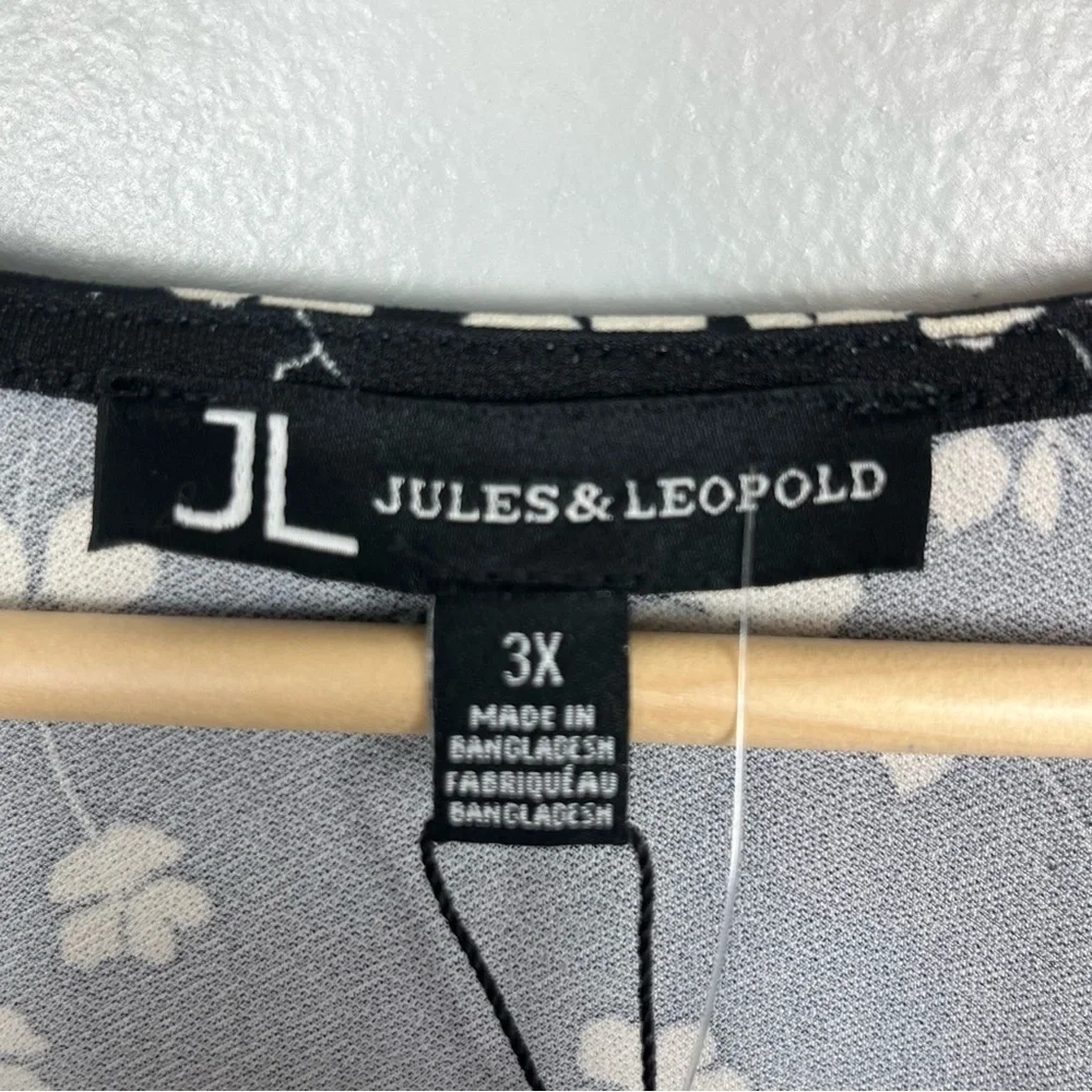 NWT Jules & Leopold black & white floral print flutter sleeve blouse top, 3X. - Picture 8 of 11